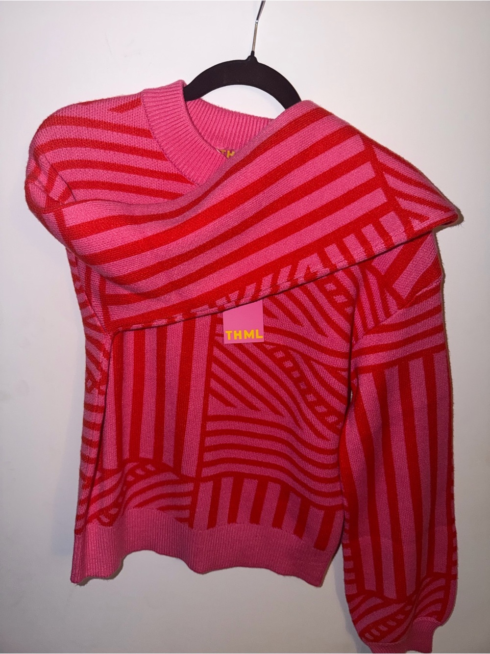 Pink & Red Geometric Crewneck Sweater - Women - Picture 7 of 7